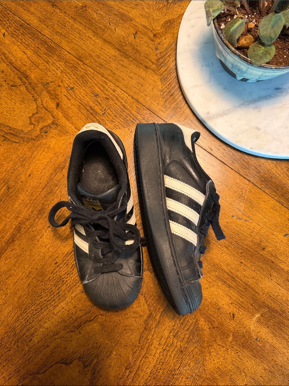 adidas Kids Black with White Stripe Low-Top Sneakers